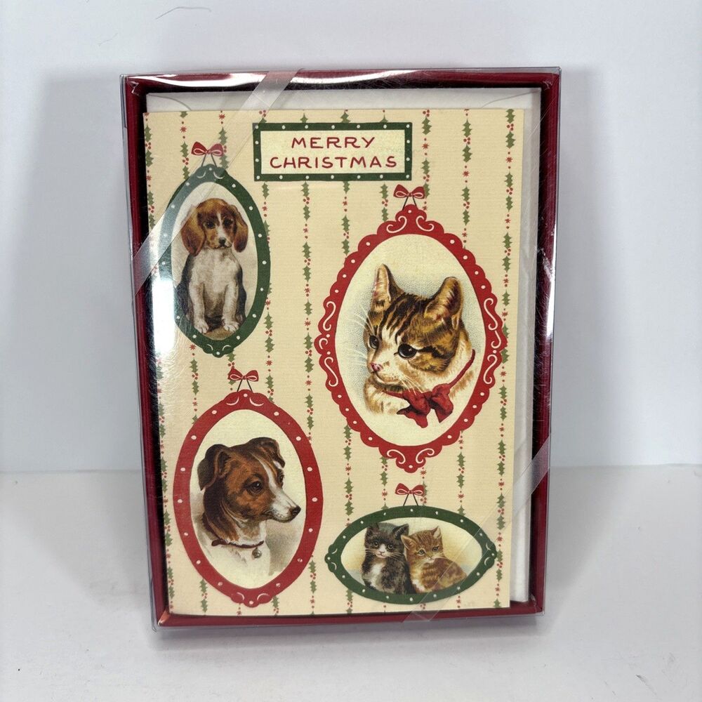 Cavallini Co. Cats & Dogs Christmas Notecards, 10 Notes & Envelopes New
